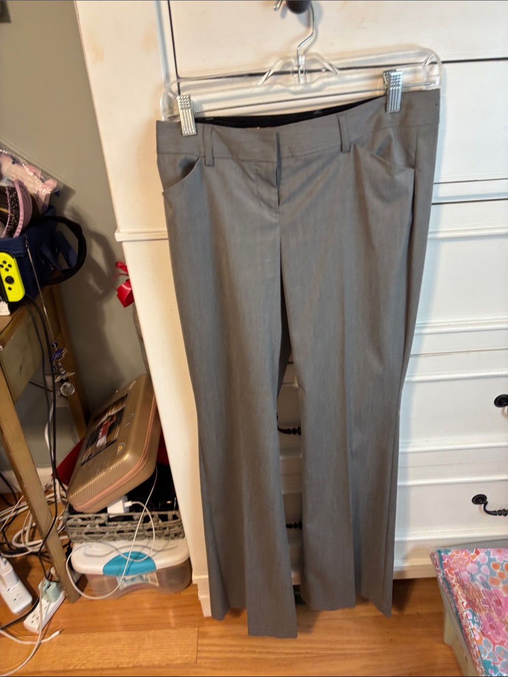 Express Women's Light Gray Straight-Leg Dress Pants